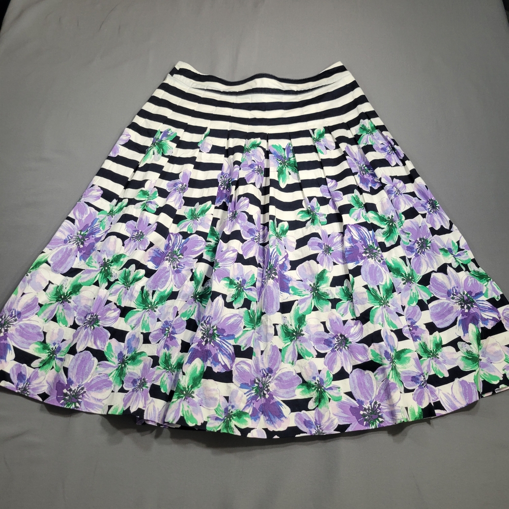 Talbots Black and White Striped Skirt with Purple Floral Design